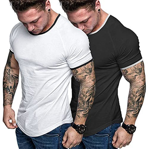 Men 2 Pack Muscle Shirt Bodybuilding Gym Workout Shirt Short Sleeve Tee