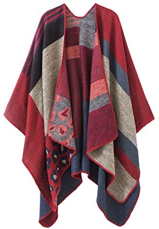 Women's Color Block Shawl Wrap Open Front Poncho Cape