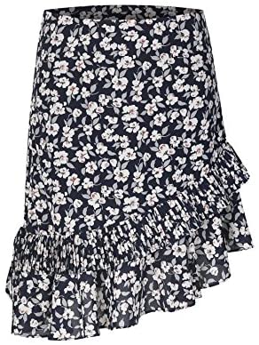 Womens A Line Chiffon Print Pleated Midi Skirt High and Low Hem
