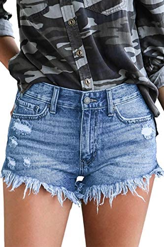 Women's Side Slit Distressed Ripped Slim Casual Mid Waisted Denim Shorts