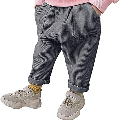 Yasiter Toddler Kids Cute Casual Pants Baby Boys Girls Corduroy Elastic Waist Basic Trousers with Pockets