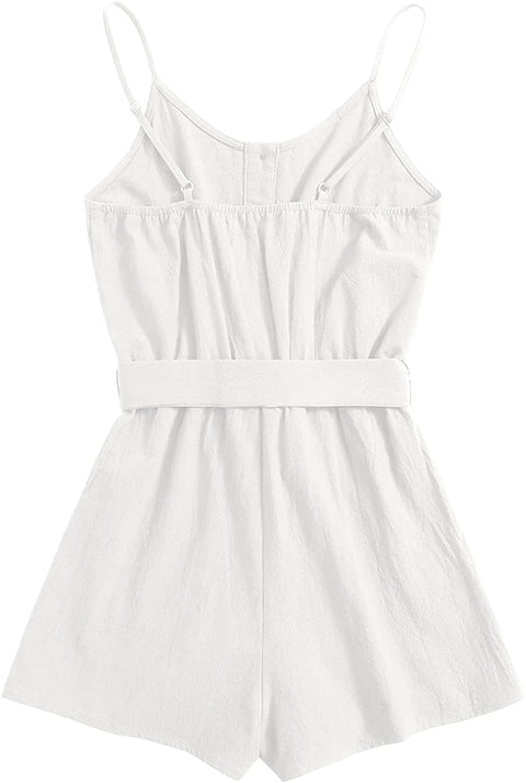 GAMISOTE Girls Romper Strappy Sleeveless Button Tie Front Jumpsuit With Pockets