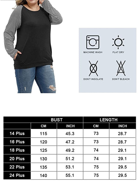 Plus Size Tops Women Casual Long Sleeve T Shirts Stripe Loose Blouses with Pocket