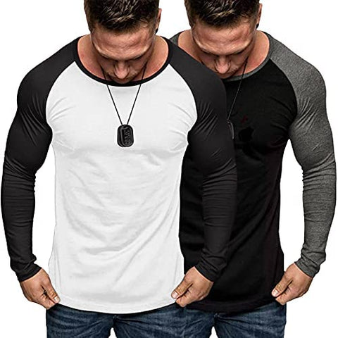 Men's 2 Packs Baseball Raglan Shirts Long Sleeve Gym Muscle Workout T Shirts