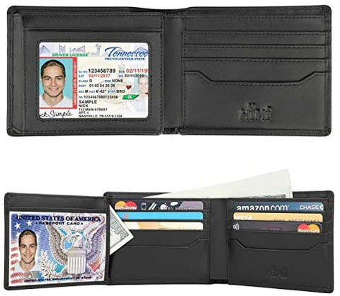 Wallets for Men - RFID Blocking Trifold Genuine Leather Wallet With 2 ID Window