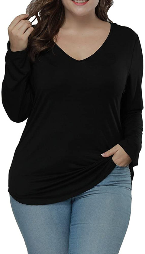 Women's Plus Size T Shirts Long Sleeve Asymmetric Hem Casual Tee Tops