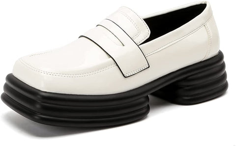 KANGFEINI Women's Smooth Leather Casual Le Fu Shoes Japanese Students Ladies Thick Bottom Le Fu Shoes Patent Leather Penny