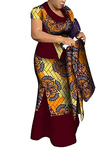 African Matching Dresses Sets Women's 3 Pieces Tops & Skirts & Headwrap Clothing Plus Size