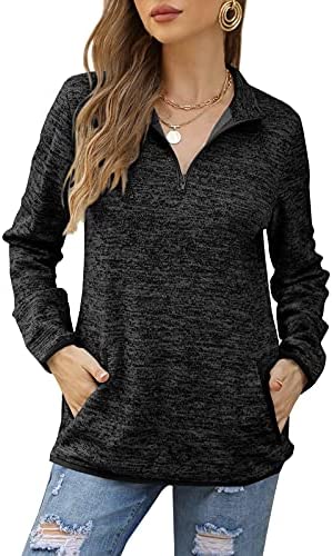 GAMISOTE Women's Long Sleeve High Collar Sweatshirt Quarter Zip Up Pullover Tops with Pockets