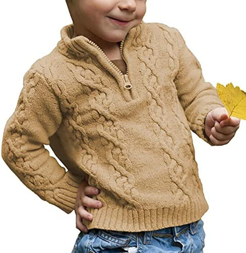 Flmcoc Toddler Boys Knit Sweater Kids Pullover Cable Long Sleeve Zipper Sweater Winter Outfit for Baby Boy Girls