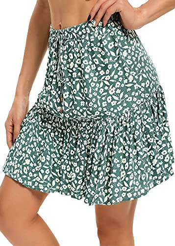 Women's Flared Short Skirt Floral/Solid Ruffle Mini Skater Skirt
