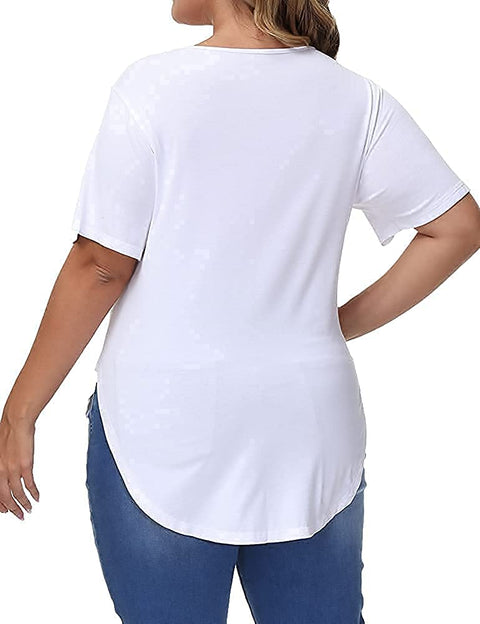 Womens Casual Scoop Collar Plus Size T Shirts Black 1X & Side Split Tops Without Pockets White 1X