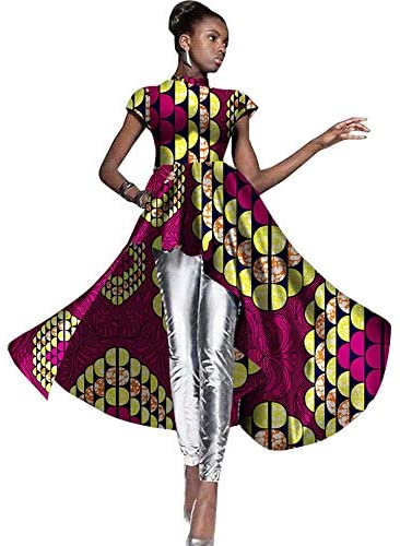 XIAOHUAGUA African Print Skirts Short Sleeves Asymmetric Women's Dress Dashiki Print Clothing
