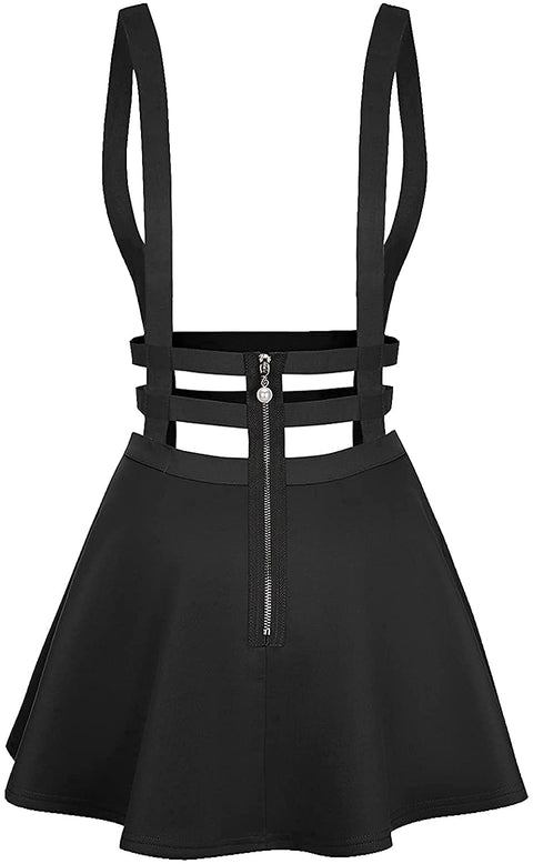 Womens Elastic Waist Pleated Short Braces Skirt