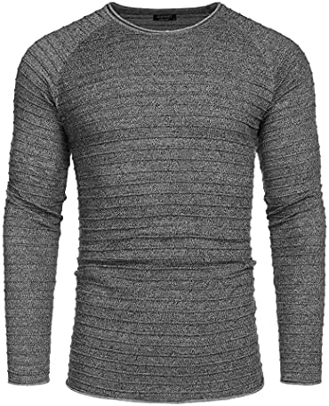 Men's Cable Knit Sweater Stripe Crew Neck Long Sleeve Pullover