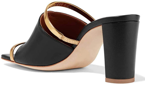 FSJ Women Open Peep Toe High Heel Slide Sandals Backless Slip on Clogs Mules Gold Band Casual Shoes Size 4-15 US