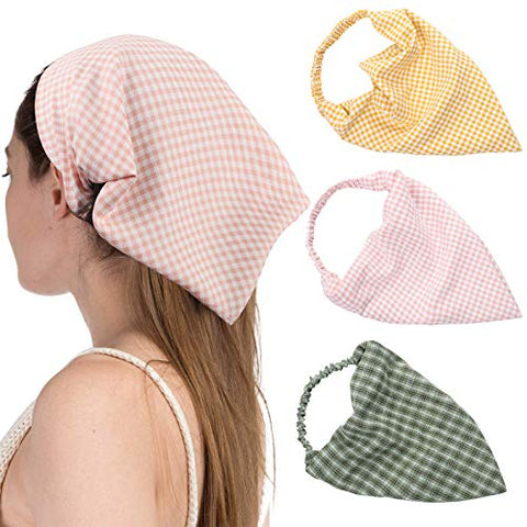 Floral Elastic Hair Scarf Headband - 3 PCS Chiffon Head Kerchief Headband Print Floral Hair Scarves with Hair Clips Kerchief Head Scarf Hair Bandanas for Women (White/Beige/Purple)