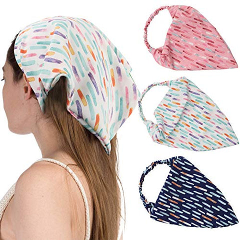 Floral Elastic Hair Scarf Headband - 3 PCS Chiffon Head Kerchief Headband Print Floral Hair Scarves with Hair Clips Kerchief Head Scarf Hair Bandanas for Women (White/Beige/Purple)