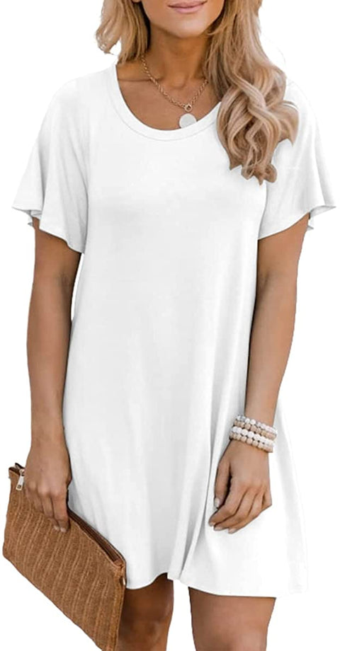 Dyexces Women Crew Neck Tops Short Sleeve Shirts Casual Loose T-Shirts Solid Basic Tops