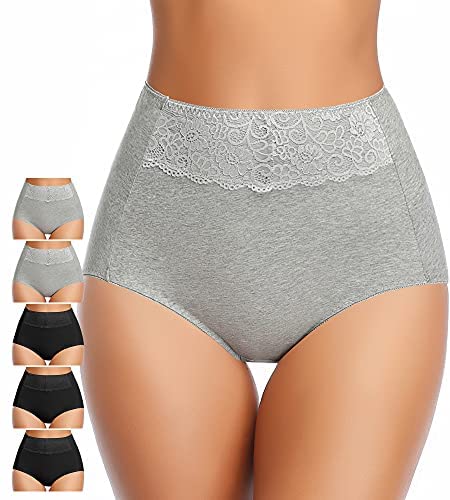 Women's High Waisted Cotton Underwear Soft Breathable Full Coverage Stretch Briefs Ladies Panties 5-Pack