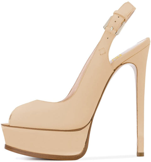 FSJ Women Sexy Peep Toe Stilettos Pumps Platform High Heels Slingback Sandals Strappy Dress Party Shoes with Buckle Size 4-15 US
