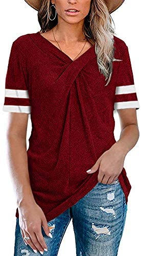 Womens Summer Tops V Neck T Shirts Loose Fit Casual Tunic Shirts