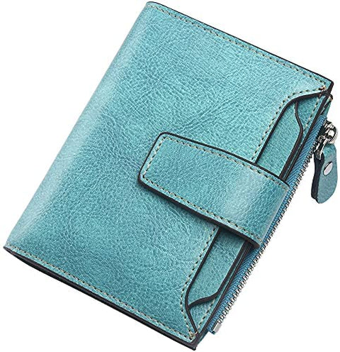 Womens Wallet, Lavemi Leather Wallet RFID Blocking Small Bifold Compact Credit Card Holder for Women with ID Window Zipper Pocket