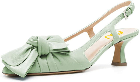 FSJ Women Pointed Toe X Bow Sandals Slip On Spool Middle Heel Pumps Slingback Cutout Party Prom Dress Shoes