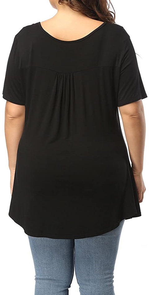 Women's Plus Size Henley V Neck Button Up Tunic Tops Casual Short Sleeve Ruffle Blouse Shirts