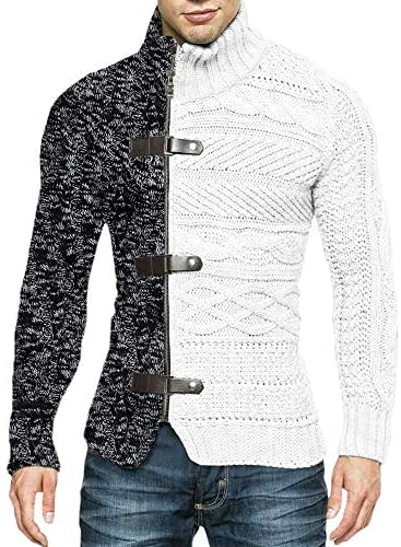 Karlywindow Mens Cable Knitted Cardigan Sweater Turtleneck Long Sleeve Slim Fit Winter Zipper Front Casual Pullover Sweaters
