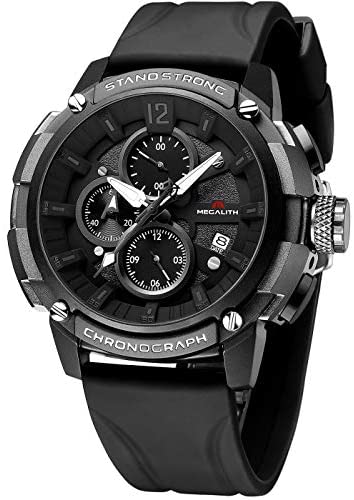 MEGALITH Men's Watch 50mm Rubber Chronograph Waterproof Large Face Watch Silicone Military Sport Analog Heavy Duty Watches for Men Luminous Multifunctional Cool Designer Gents Wrist Watches