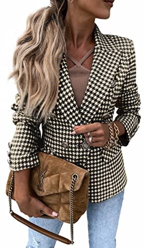 GAMISOTE Womens Casual Blazer Plaid Slim Fit Lapel Work Office Outerwear Jacket Suit
