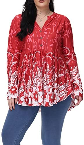 Women Plus Size Tunic Tops Christmas Shirt Floral Print Casual Flowy Tunics for Leggings