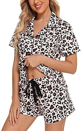 Womens Pajamas Set Short Sleeve Sleepwear Button Down Nightwear Shorts Soft Pj Sets S-XXL