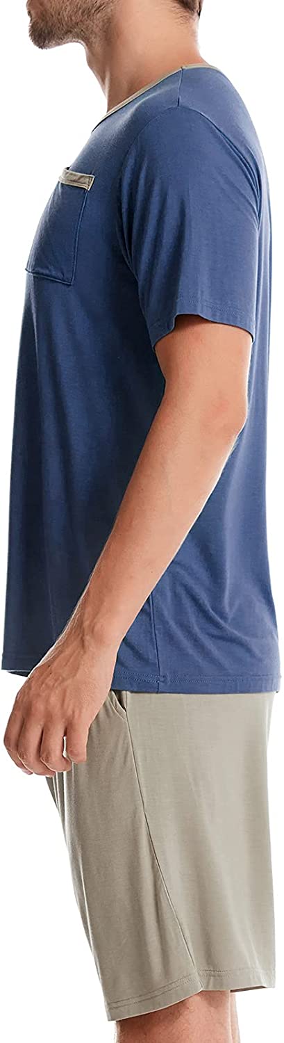 Men's Pajama Set Short Sleeves and Shorts Lounge Set Bamboo Viscose PJ Set 2 Piece
