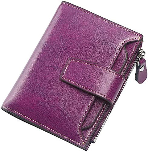 Womens Wallet, Lavemi Leather Wallet RFID Blocking Small Bifold Compact Credit Card Holder for Women with ID Window Zipper Pocket