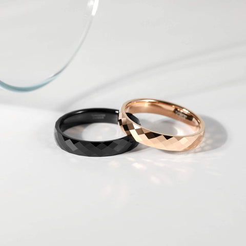 TRUMIUM 4MM Multi-Faceted Tungsten Wedding Rings Rose Gold/Black Engagement Band for Women Men Comfort Fit Size 4.5-12