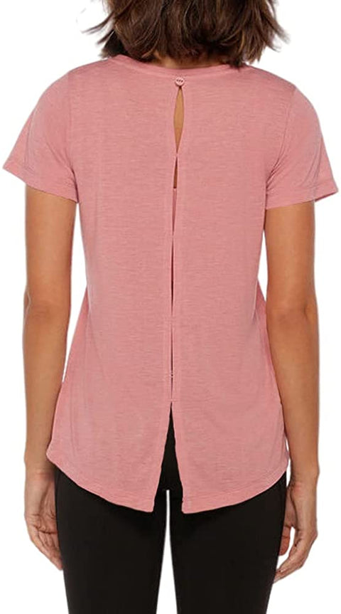 Women's Essential Short Sleeve Crew Neck Tee Tops Casual Workout Button and Split Back High Low T-Shirts