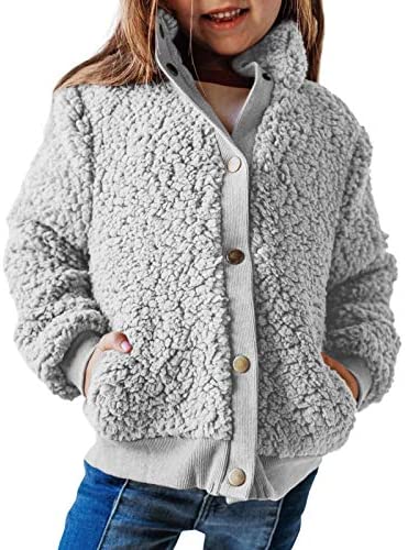 GAMISOTE Girls Warm Fleece Jacket Button Up Faux Shearling Chunky Outerwear Coat With Pockets