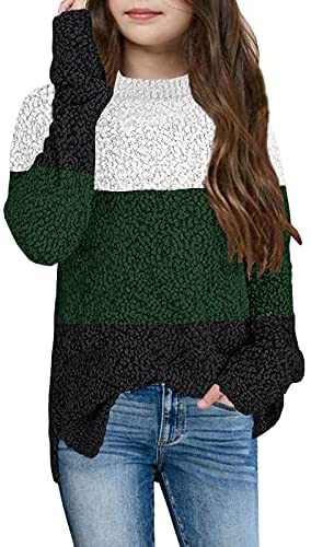 GAMISOTE Girl's Fuzzy Warm Sweater Crew Neck Chunky Side Slit Jumper Pullover Outwear