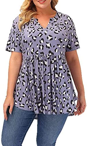 Women's Plus Size Tunic Tops Short Sleeve Floral Tunics for Leggings