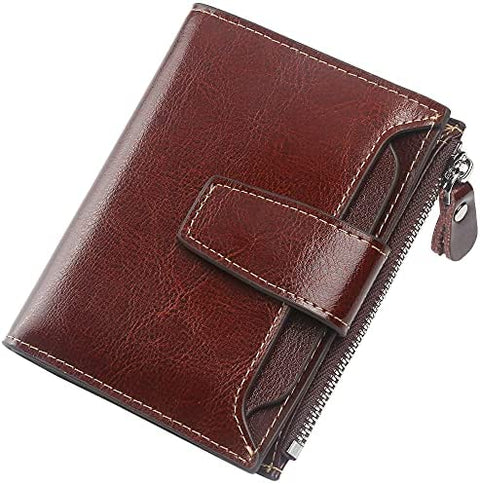 Womens Wallet, Lavemi Leather Wallet RFID Blocking Small Bifold Compact Credit Card Holder for Women with ID Window Zipper Pocket