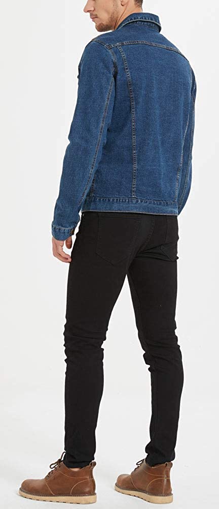 Plaid&Plain Men’s Denim Trucker Jacket Men’s Slim Fit Jean Jacket Stretch