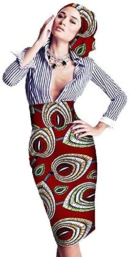 XIAOHUAGUA African Womens Wax Print Skirt Dashiki Plus Size Midi Dresses with Headwrap