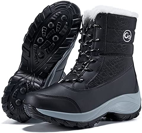 Women's Winter Snow Boots Waterproof Warm Fur Lining Mid-Calf Booties Fashion Comfortable Slip on Outdoor Shoes Lace Up