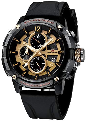 MEGALITH Men's Watch 50mm Rubber Chronograph Waterproof Large Face Watch Silicone Military Sport Analog Heavy Duty Watches for Men Luminous Multifunctional Cool Designer Gents Wrist Watches