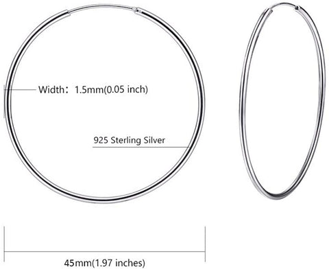 50mm 925  Silver Hoop Earrings for Women
