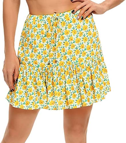 Women's Flared Short Skirt Floral/Solid Ruffle Mini Skater Skirt