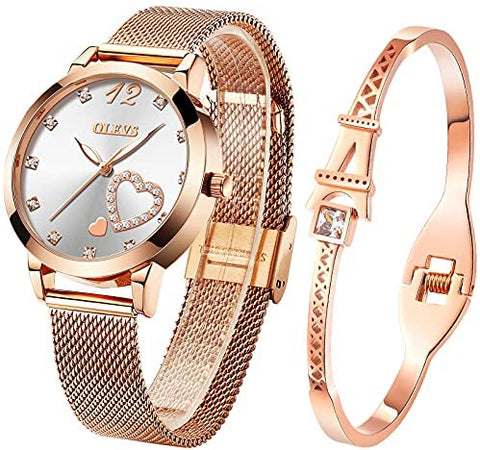 Ladies Quartz Rose Gold Watch Set