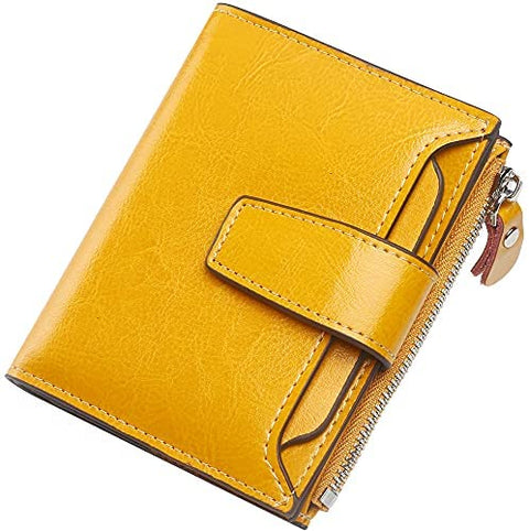 Womens Wallet, Lavemi Leather Wallet RFID Blocking Small Bifold Compact Credit Card Holder for Women with ID Window Zipper Pocket